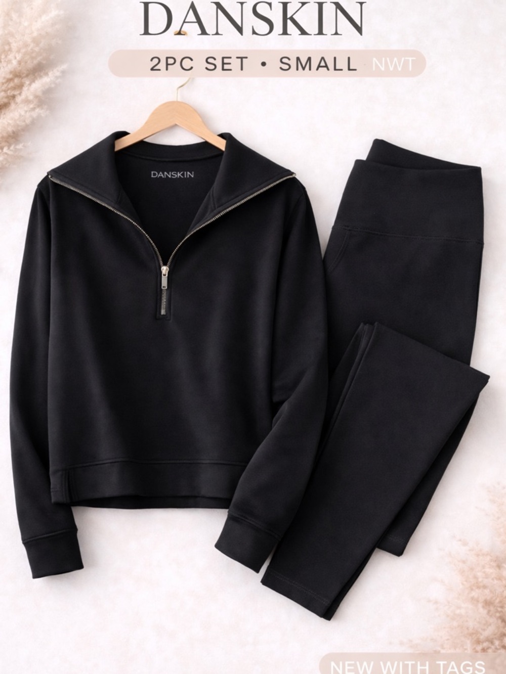 Danskin Matching Set Small NWT Black 1/4 Zip Pullover & Leggings Athletic Outfit